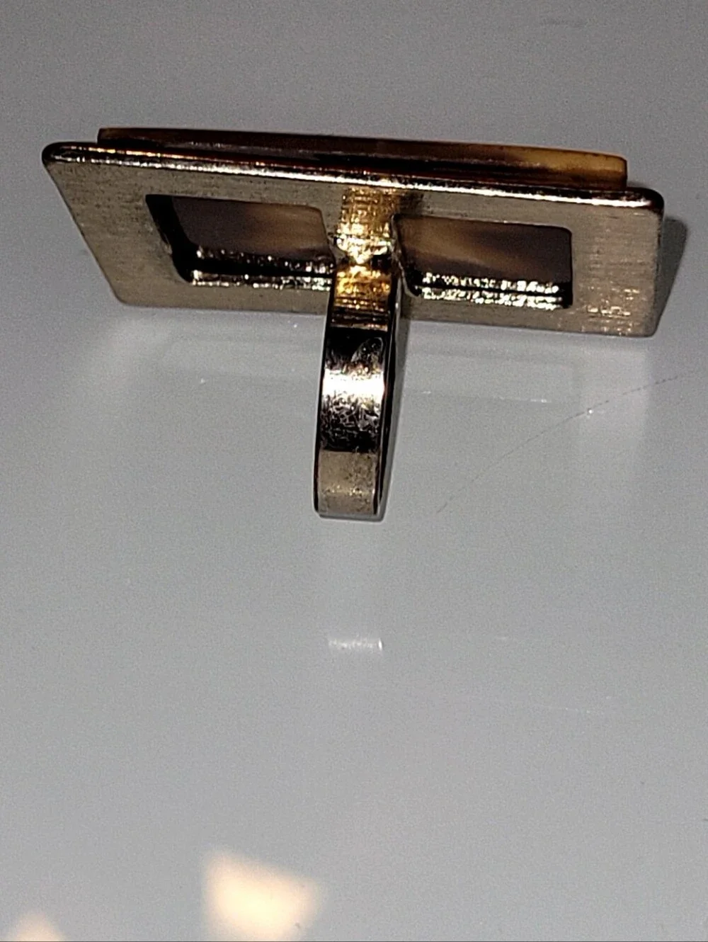 Statement Square Resin Ring Size 7 Cream Marbled Gold Tone Retro